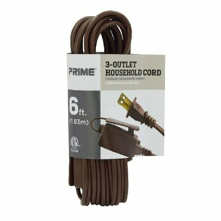 PRIME 6 16/2 SPT-2 3-OUTLET BROWN CORD EC 670606